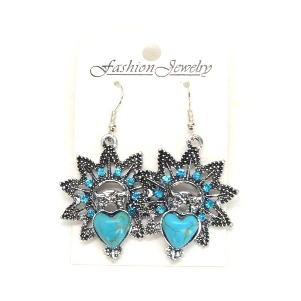 Vintage Owl Earrings Sterling Silver Turquoise Heart Shape